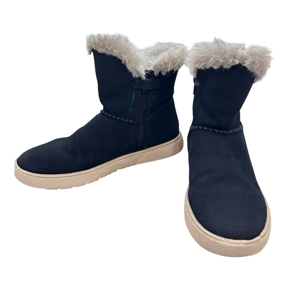 Geox Kids Suede Shearling Lined Ankle Boots Size 35 Girl Side Zip Winter Blue